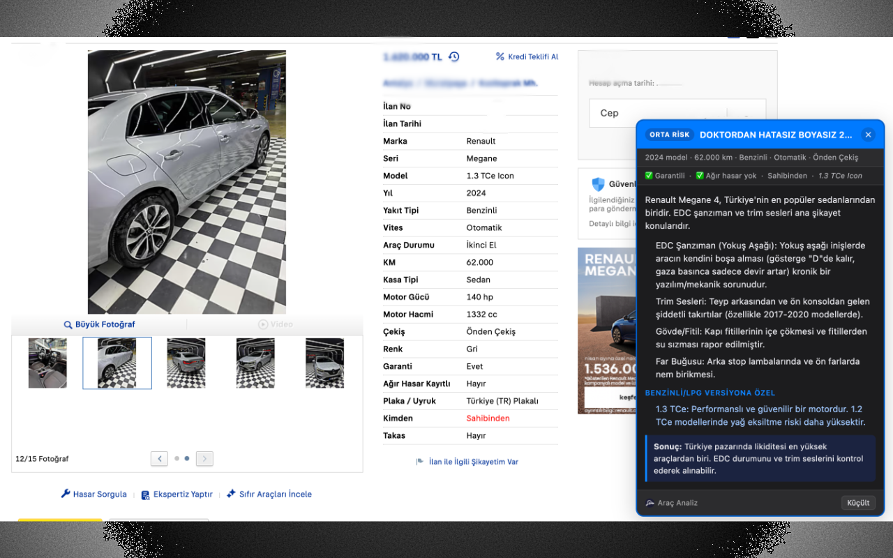 Orta Risk — Renault Megane 4 ilanında EDC şanzıman sorunları ve versiyon notları
