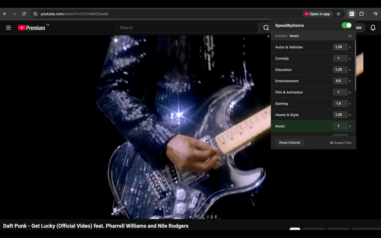 Customize playback speeds for each YouTube category individually