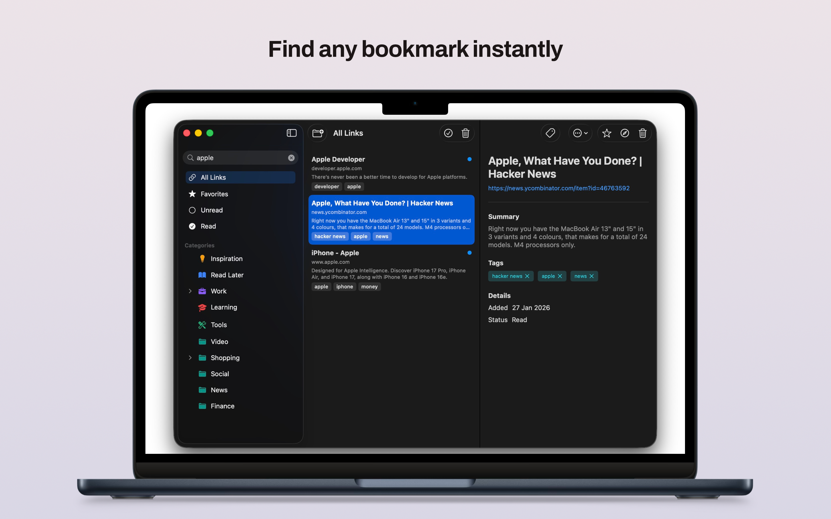 Filter your links by tags to quickly find exactly what you're looking for